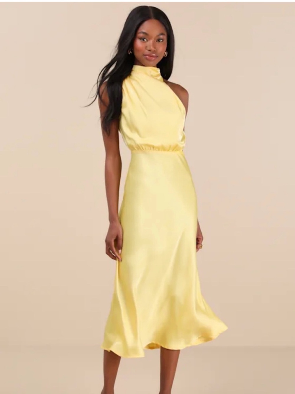 NWT Lulu's Yellow Satin Asymmetrical Maxi Dress